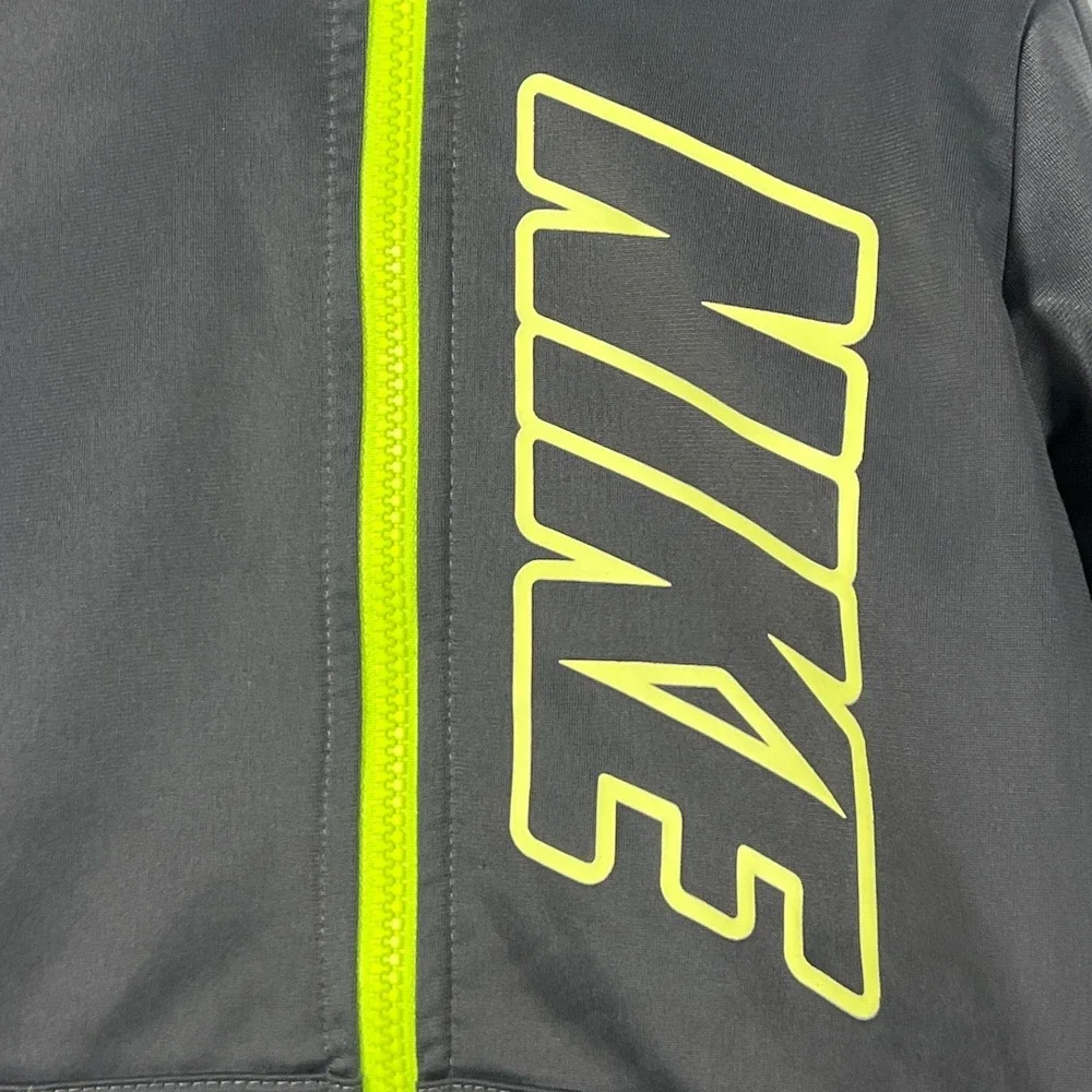 Nike Kids Gray Black Neon Green Logo Full Zip Track Jacket Boys 6 Sporty Classic